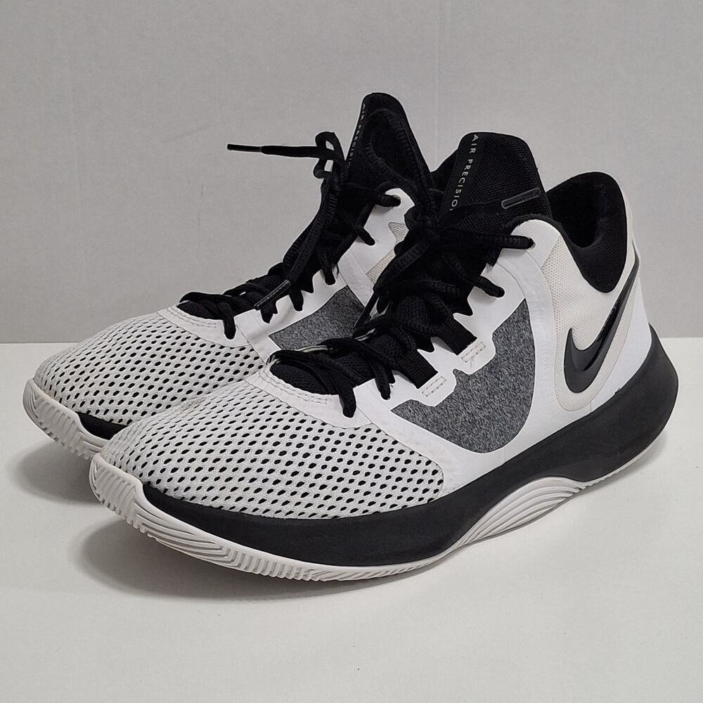 Nike Mens Air Precision 2 White & Black Basketball Sneakers Athletic Shoes Sz 8